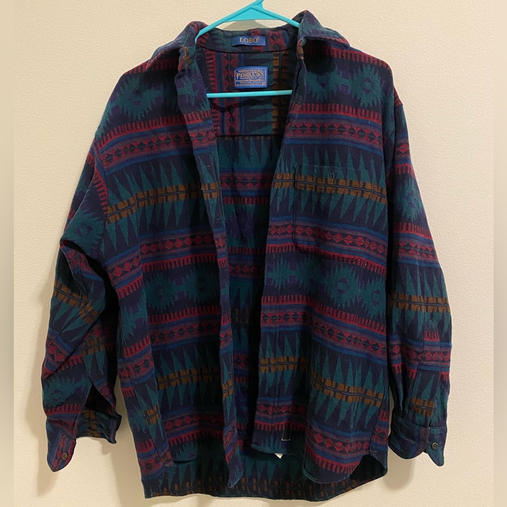 Pendleton Lobo button down shirt. Aztec print. Wool. Medium